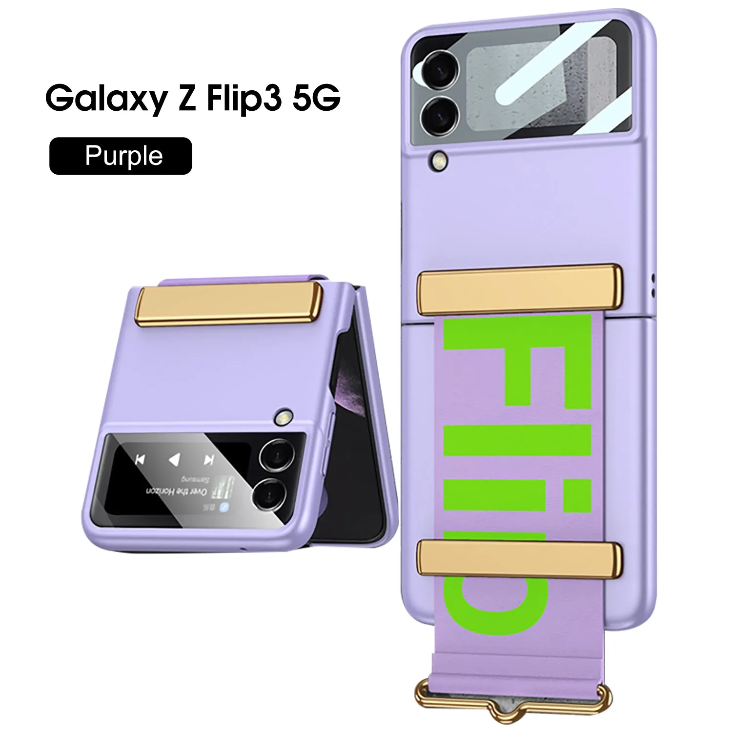 Leather Belts Holder Case For Samsung Galaxy Z Flip 3 5G With Back Screen Protector Hard Cover For Samsung Z Flip 3 5G Case