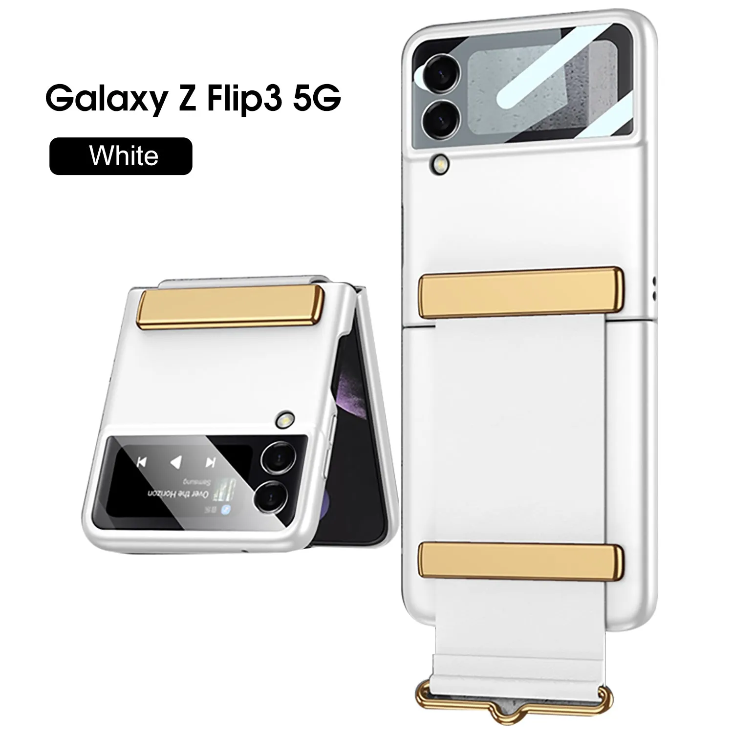 Leather Belts Holder Case For Samsung Galaxy Z Flip 3 5G With Back Screen Protector Hard Cover For Samsung Z Flip 3 5G Case