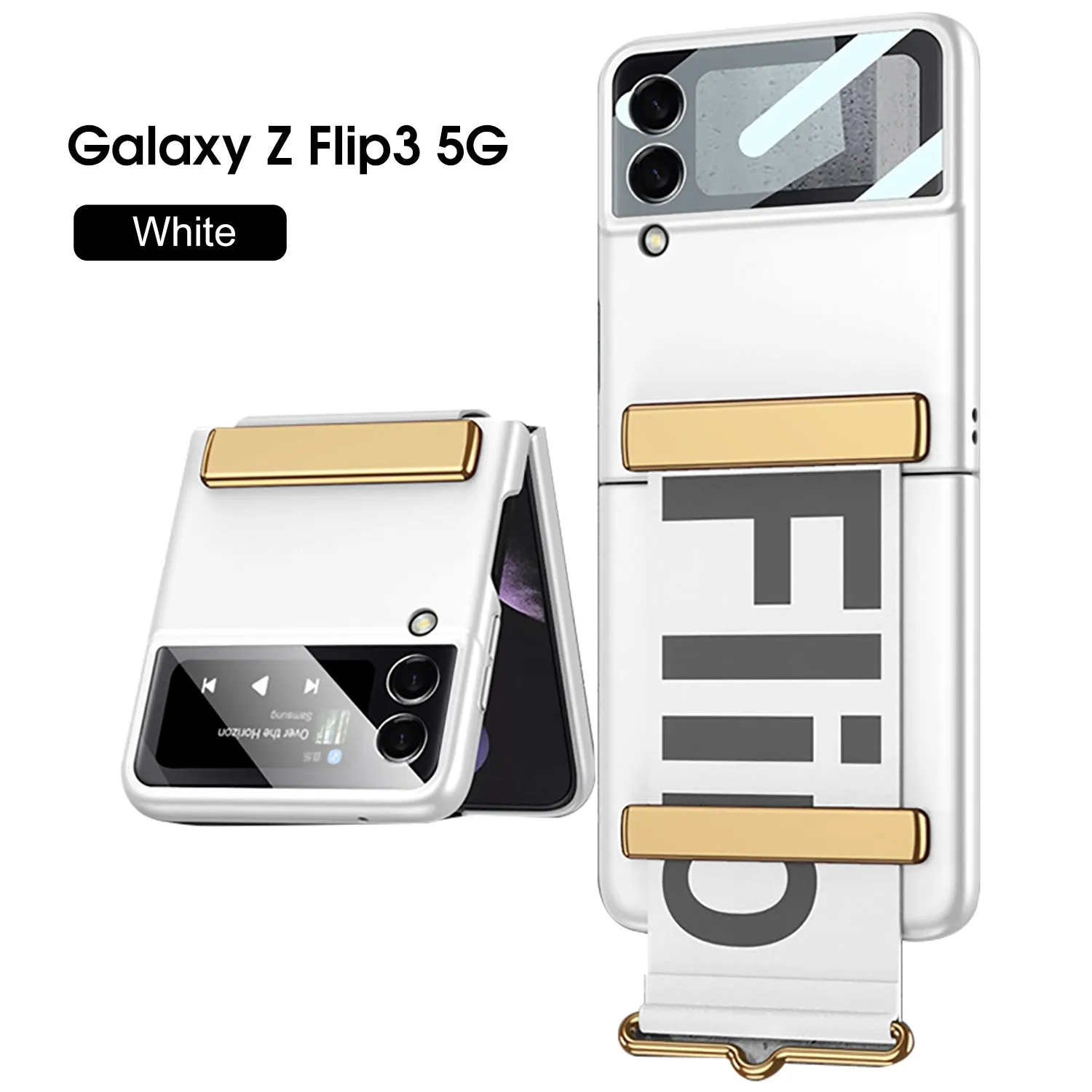 Leather Belts Holder Case For Samsung Galaxy Z Flip 3 5G With Back Screen Protector Hard Cover For Samsung Z Flip 3 5G Case