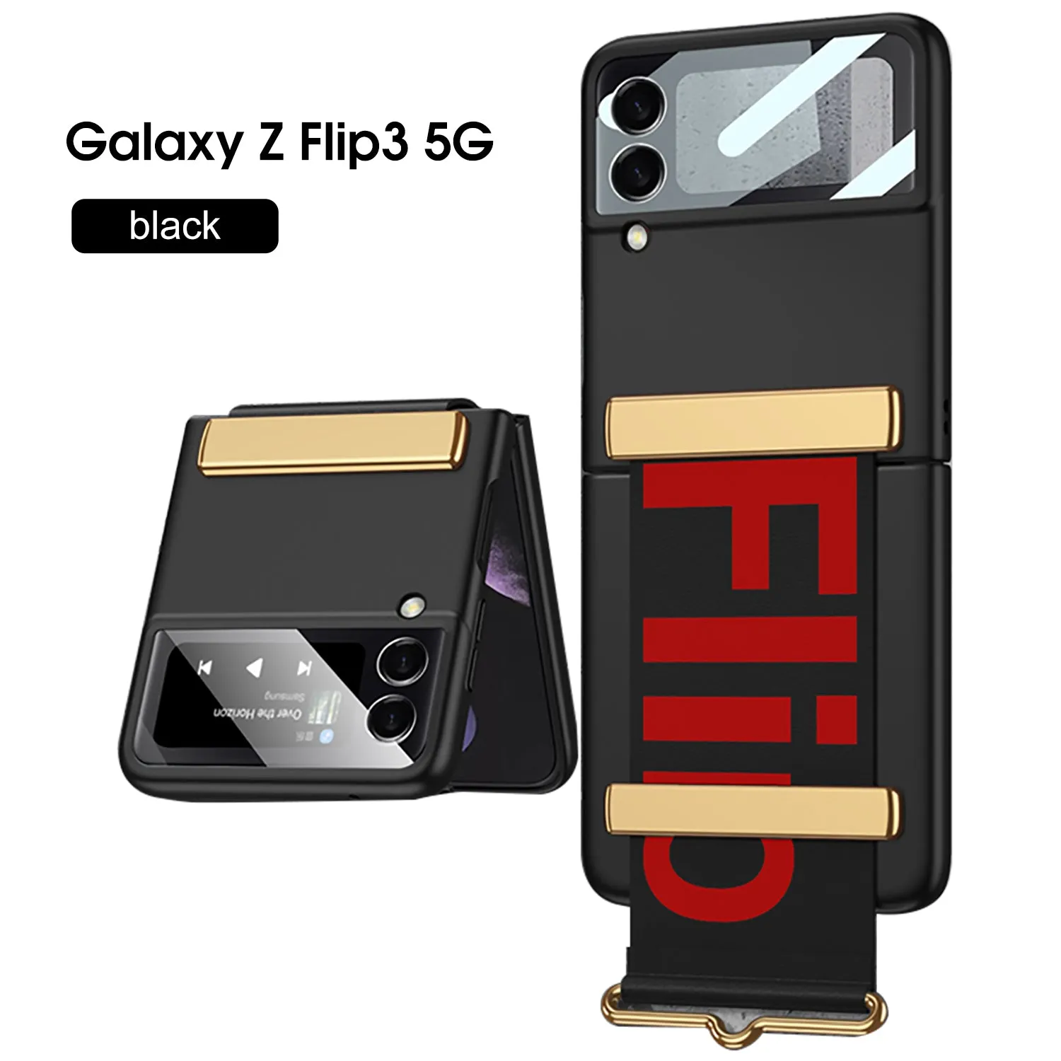 Leather Belts Holder Case For Samsung Galaxy Z Flip 3 5G With Back Screen Protector Hard Cover For Samsung Z Flip 3 5G Case