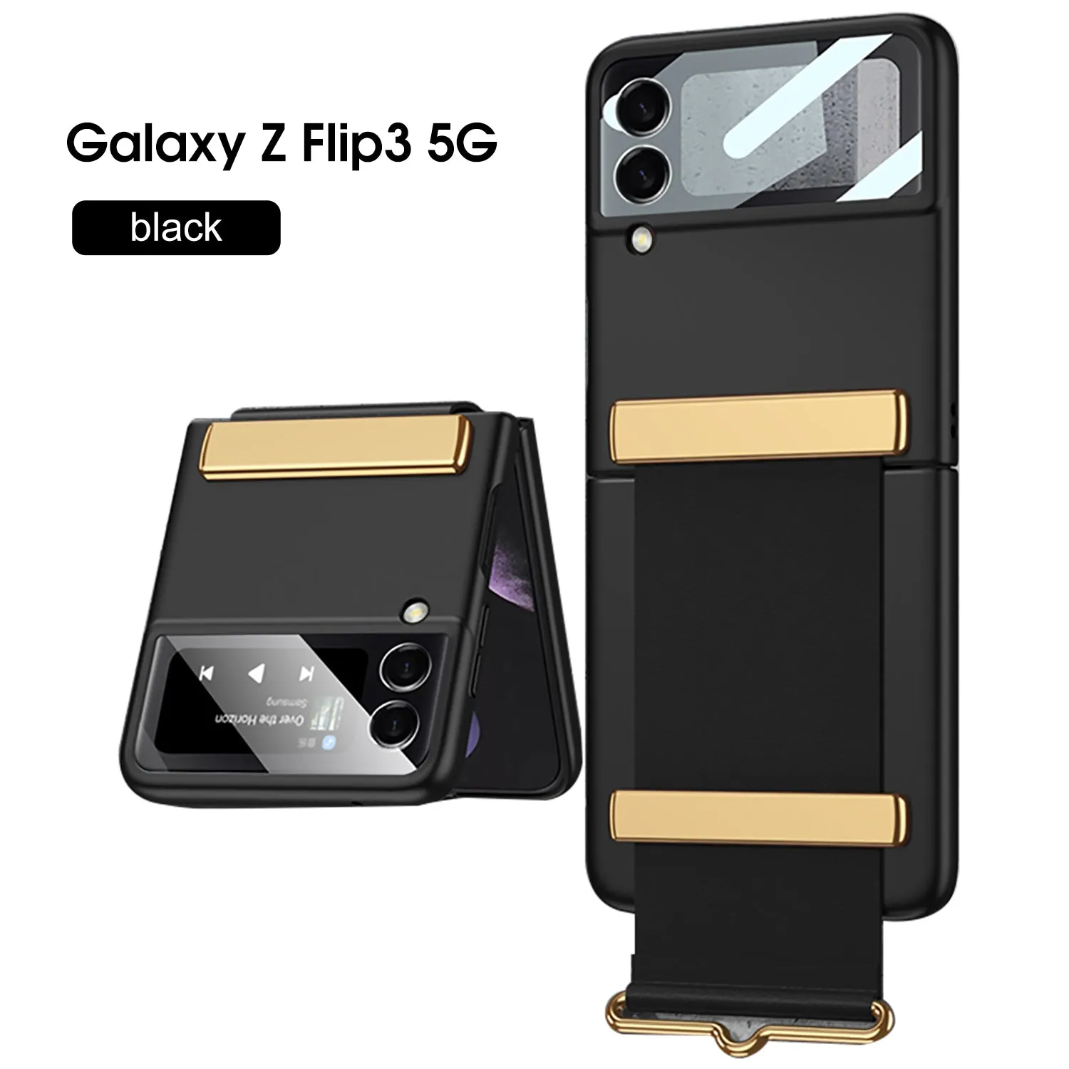Leather Belts Holder Case For Samsung Galaxy Z Flip 3 5G With Back Screen Protector Hard Cover For Samsung Z Flip 3 5G Case