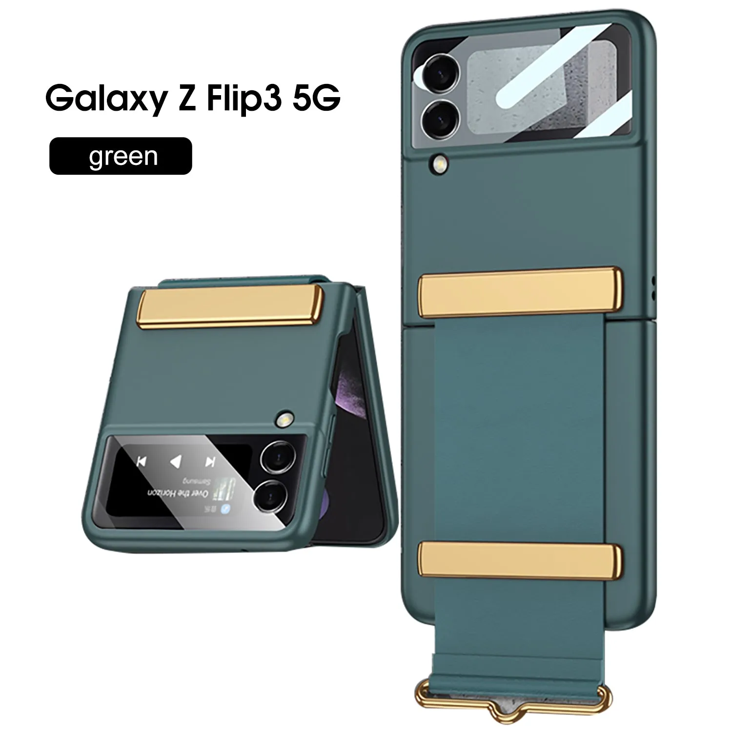 Leather Belts Holder Case For Samsung Galaxy Z Flip 3 5G With Back Screen Protector Hard Cover For Samsung Z Flip 3 5G Case