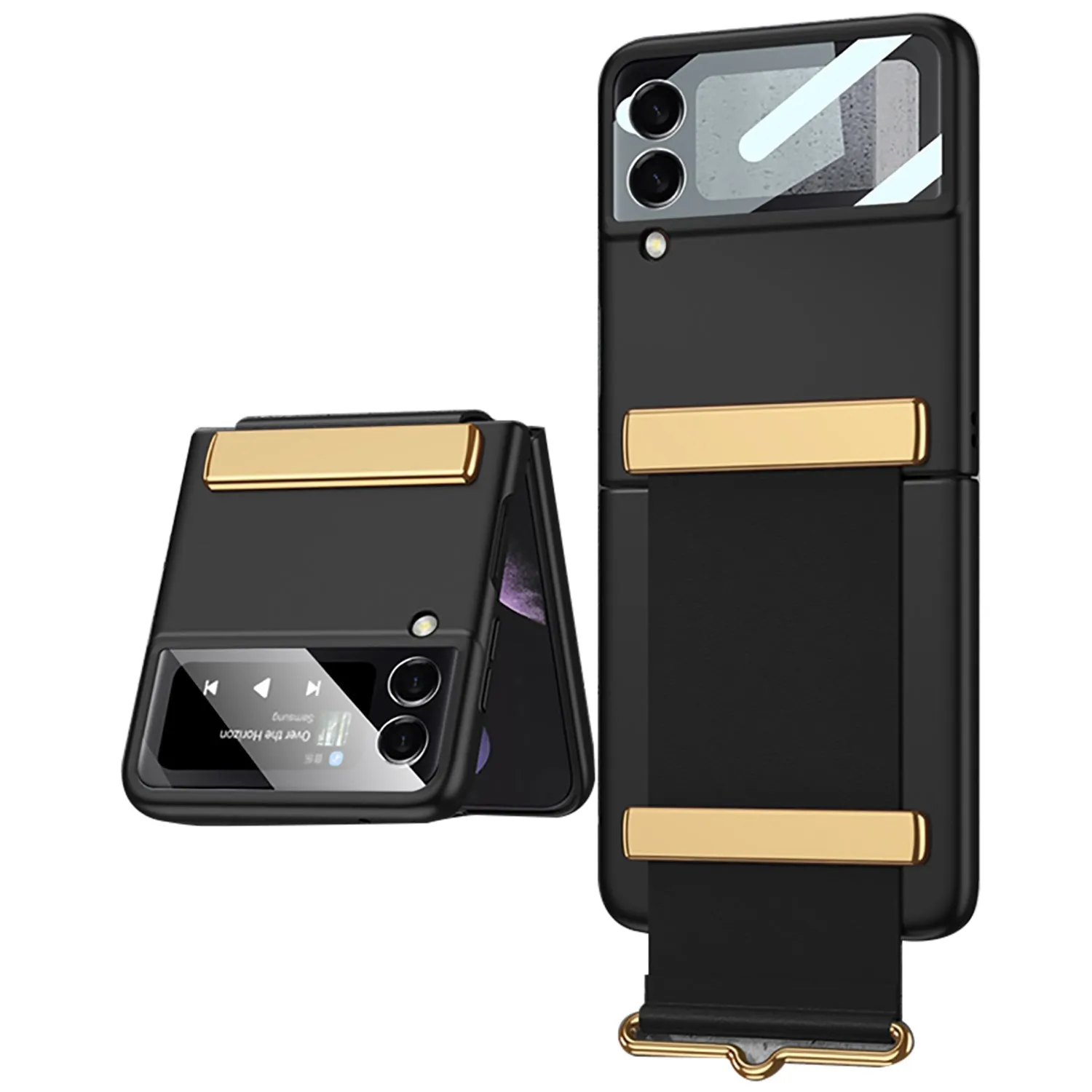 Leather Belts Holder Case For Samsung Galaxy Z Flip 3 5G With Back Screen Protector Hard Cover For Samsung Z Flip 3 5G Case