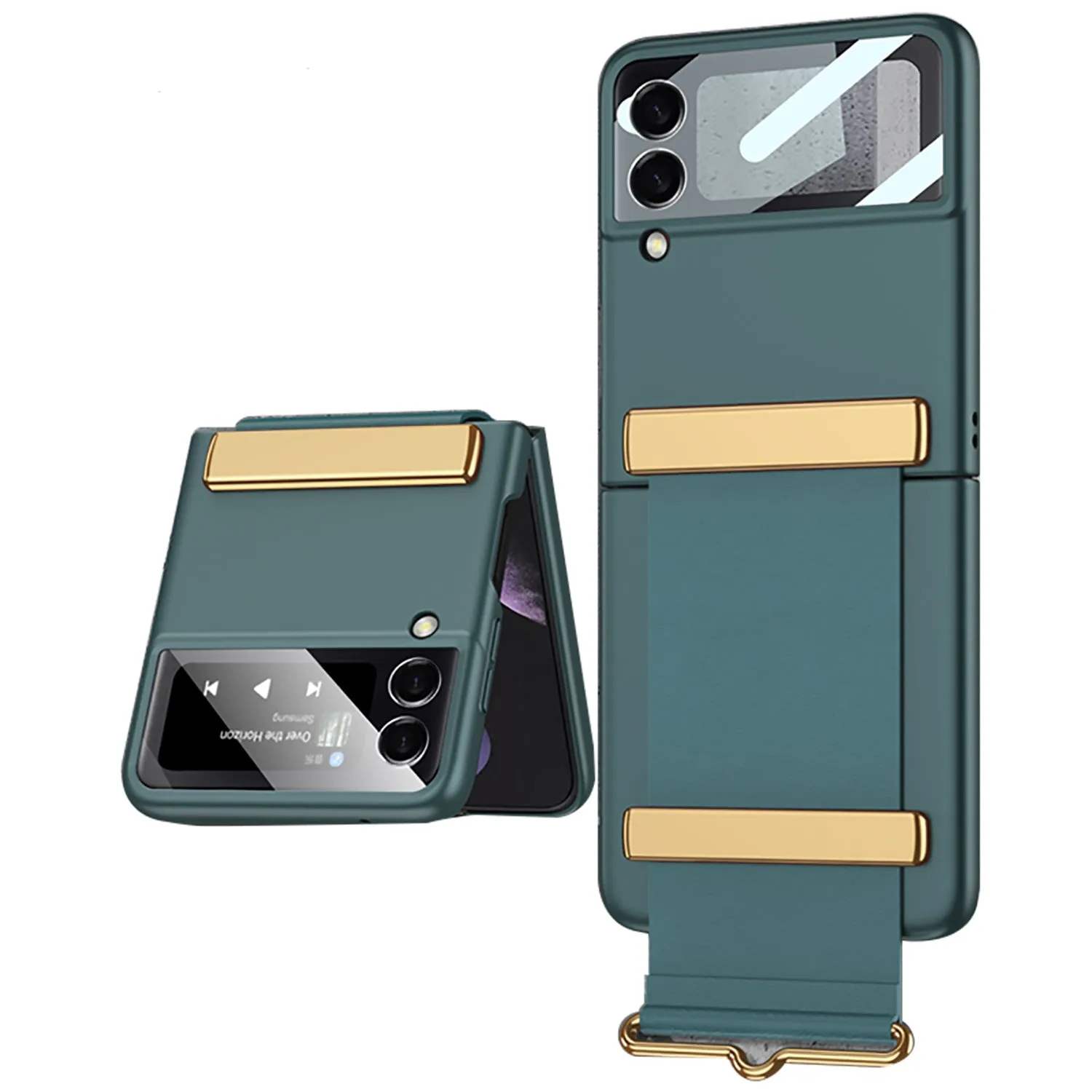 Leather Belts Holder Case For Samsung Galaxy Z Flip 3 5G With Back Screen Protector Hard Cover For Samsung Z Flip 3 5G Case