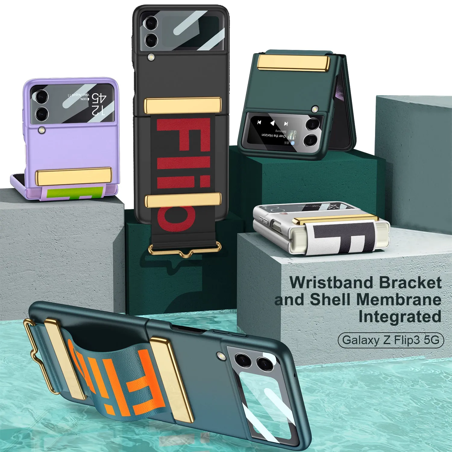 Leather Belts Holder Case For Samsung Galaxy Z Flip 3 5G With Back Screen Protector Hard Cover For Samsung Z Flip 3 5G Case