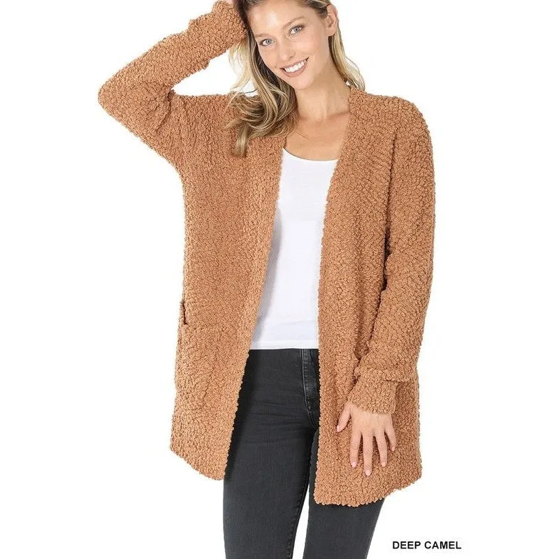 Long Sleeve Popcorn Sweater Cardigan with Pockets