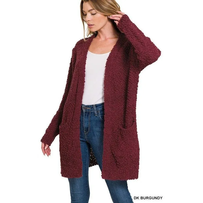 Long Sleeve Popcorn Sweater Cardigan with Pockets