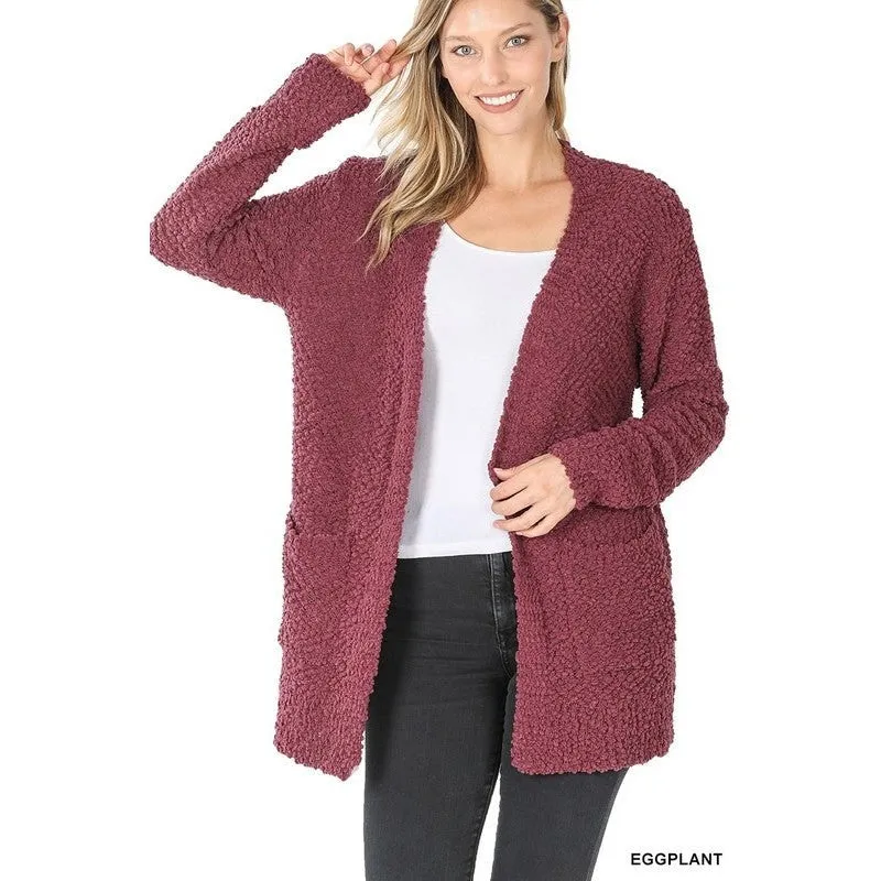 Long Sleeve Popcorn Sweater Cardigan with Pockets