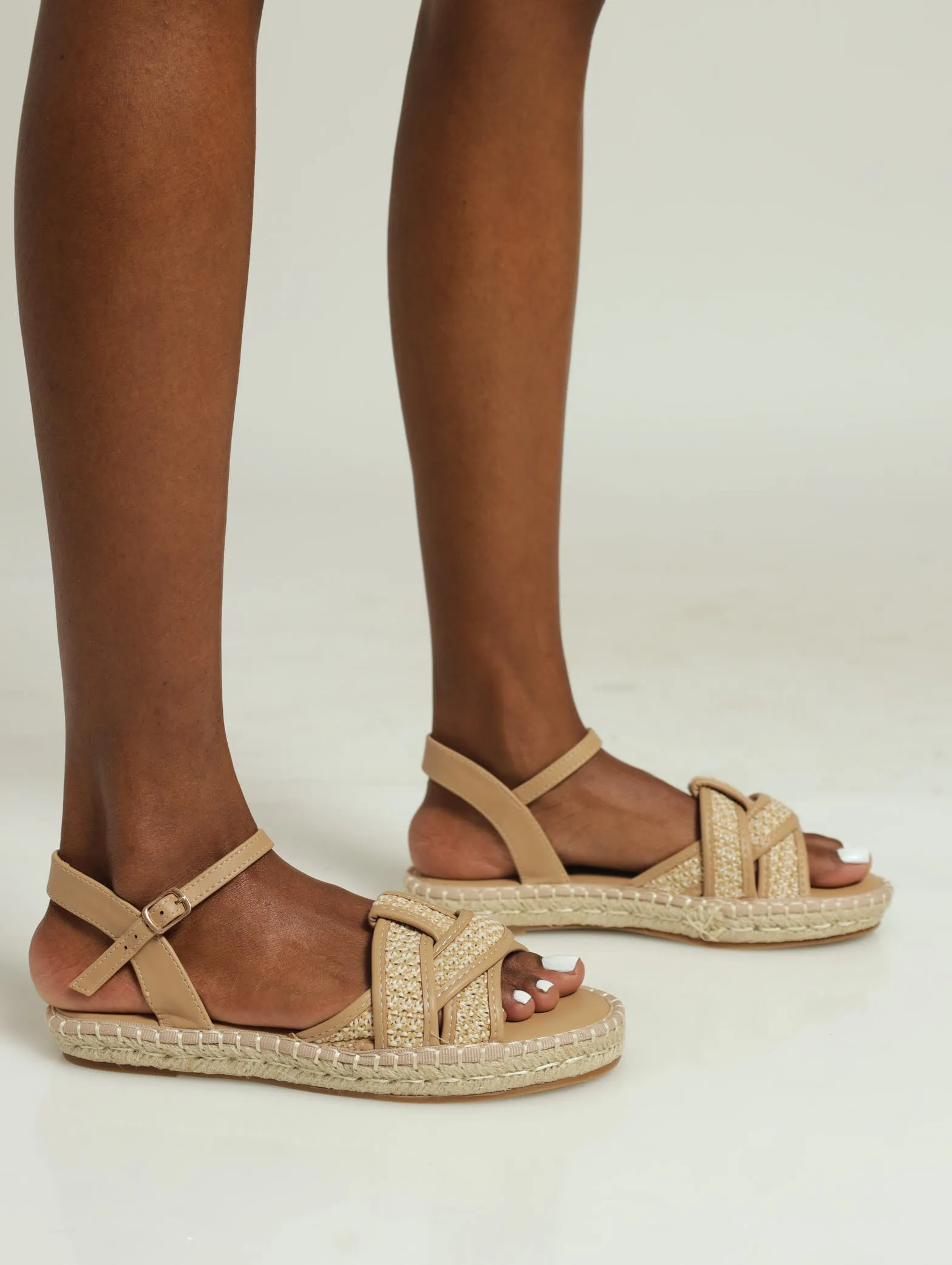 Lylah Woven Jockey Strap Faltform Sandal - Taupe