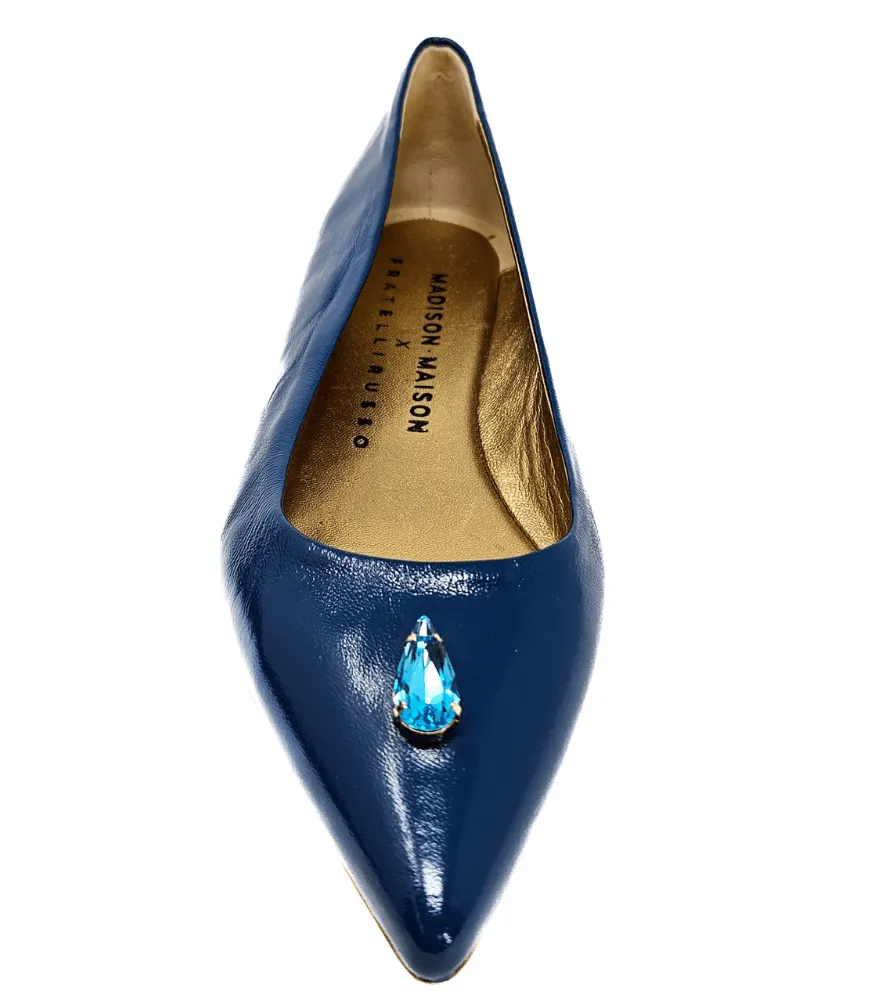 Maira Blue Pointy Ballet With Jewel