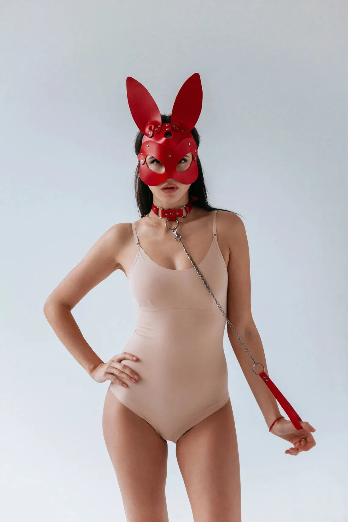Mask "Bunny" choker "Melia" with leash