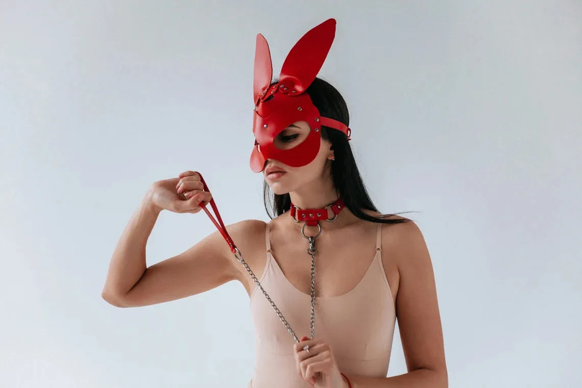 Mask "Bunny" choker "Melia" with leash