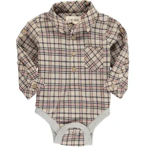 Me & Henry Beige Woven Plaid Onesie