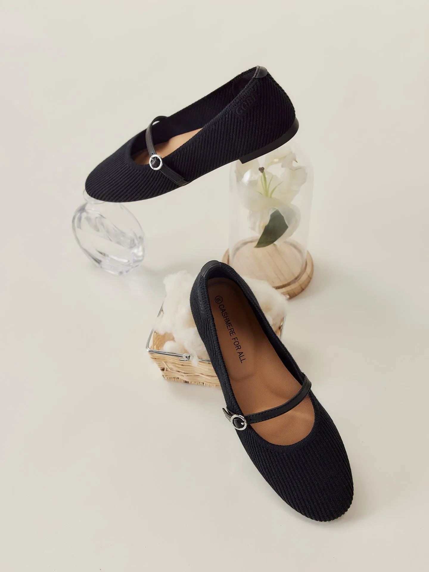 Mercerized Wool Cashmere Knitted Ballet Flats