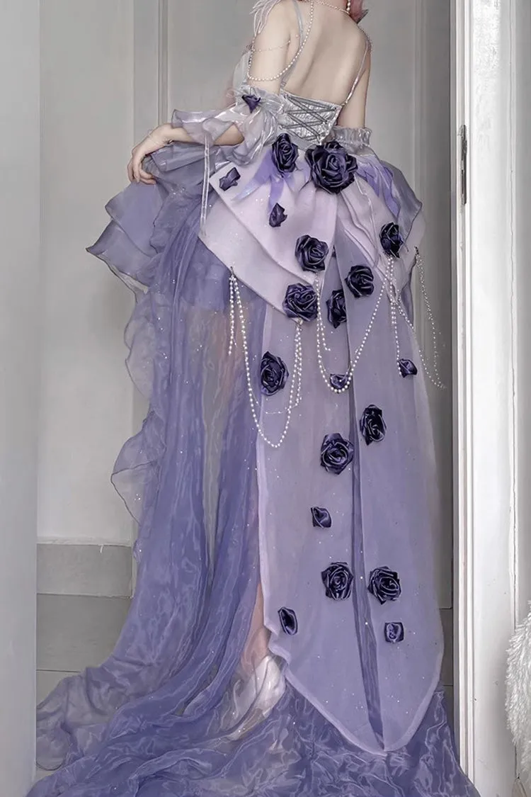 Misty Purple [Swan Wonderland] Embroidery Bowknot Lace-Up Sweet Ballet Lolita Jsk Dress Short Version