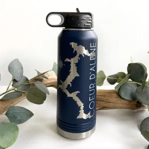 Navy Blue and Silver Coeur D’Alene 32oz Double Wall Insulated Idaho Waterbottle