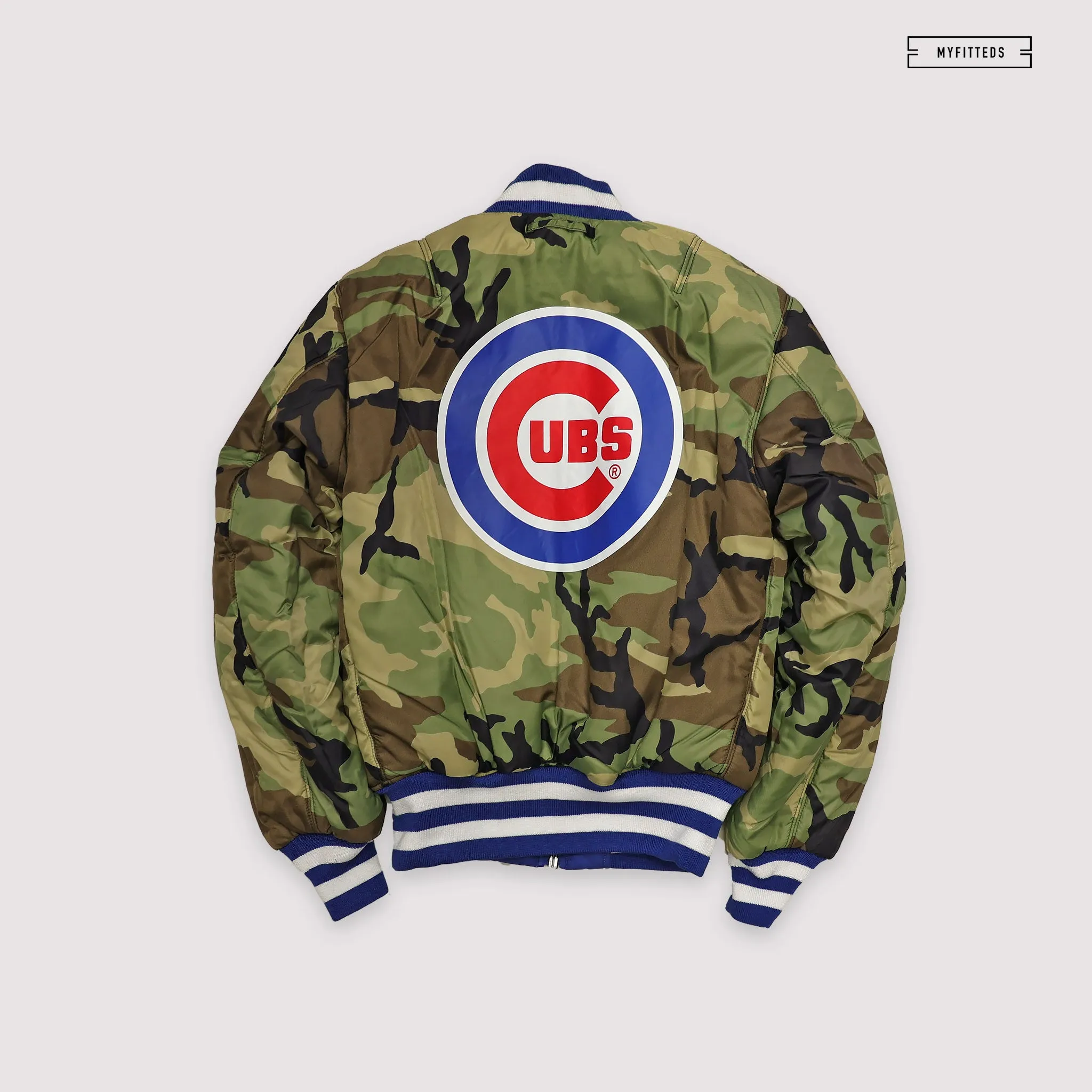NEW ERA X ALPHA INDUSTRIES CHICAGO CUBS REVERSIBLE BOMBER JACKET