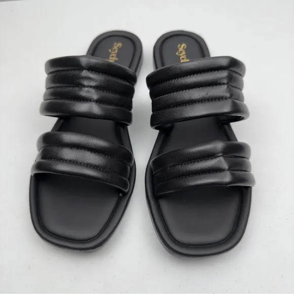 NIB Seychelles Women’s Cape May Leather Slip-on Square Toe Sandal Black Size 7