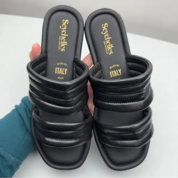 NIB Seychelles Women’s Cape May Leather Slip-on Square Toe Sandal Black Size 7