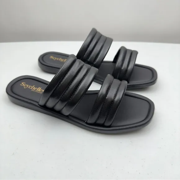 NIB Seychelles Women’s Cape May Leather Slip-on Square Toe Sandal Black Size 7