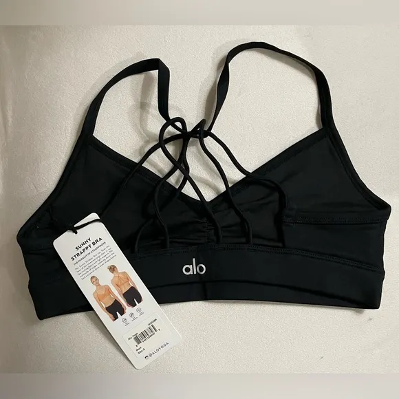 NWT  Alo Yoga Sunny Strappy Bra Black Size S