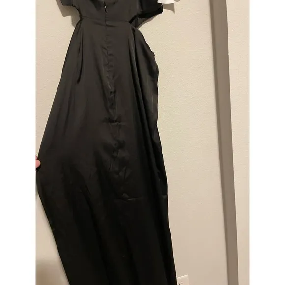 NWT Fame &amp; Partners Shiny‎ Black Strappy Formal Dress Cutouts Slit Size 8