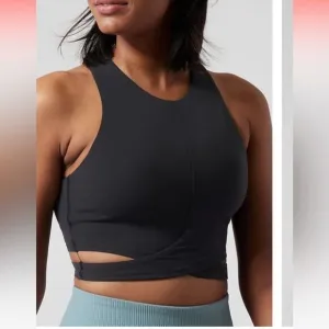 NWT New ATHLETA Conscious Cut Out Crop Bra Top Black Medium D / DD Cup