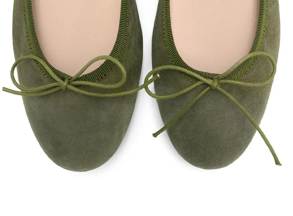 Olive Green Suede Medium Heel Ballet Flats