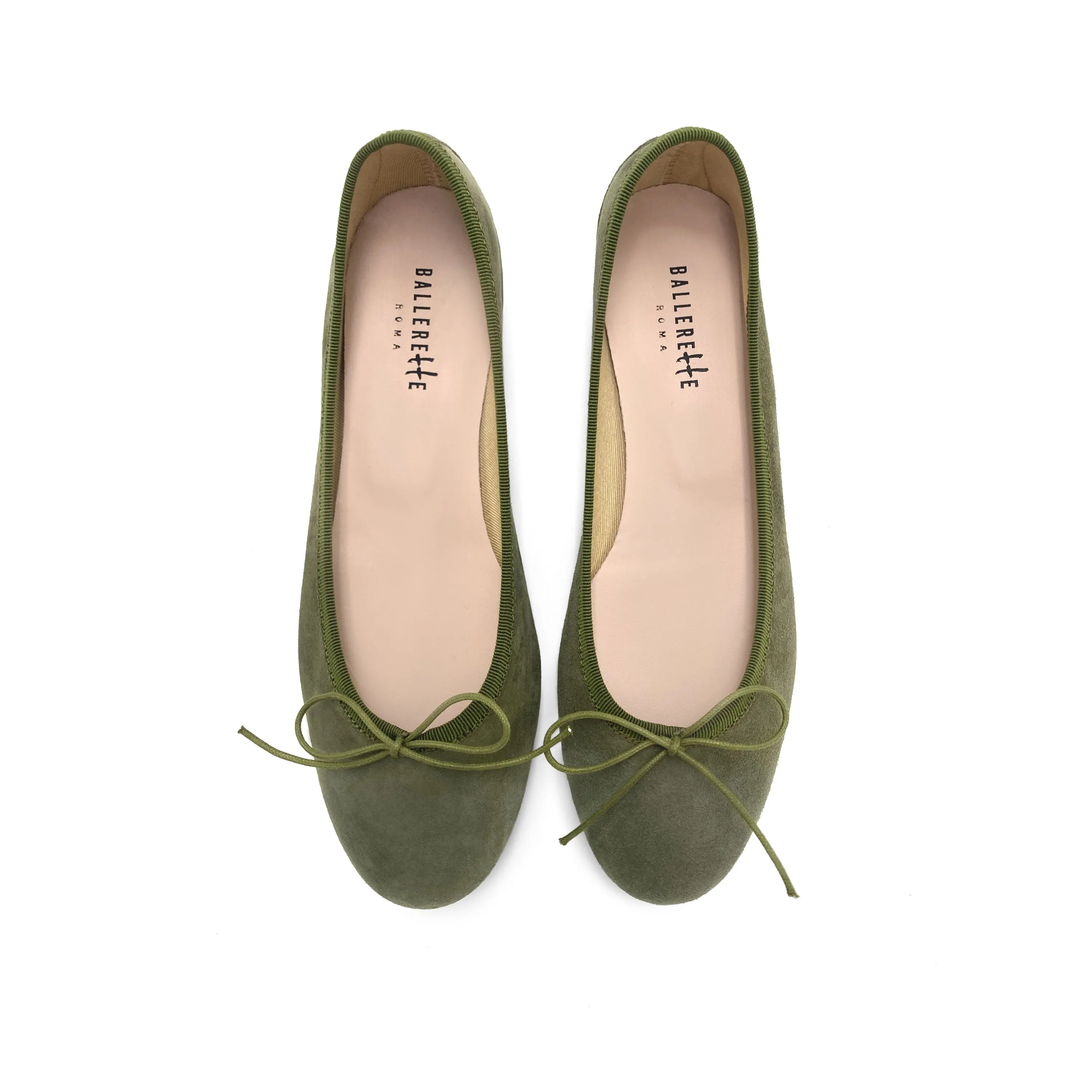 Olive Green Suede Medium Heel Ballet Flats