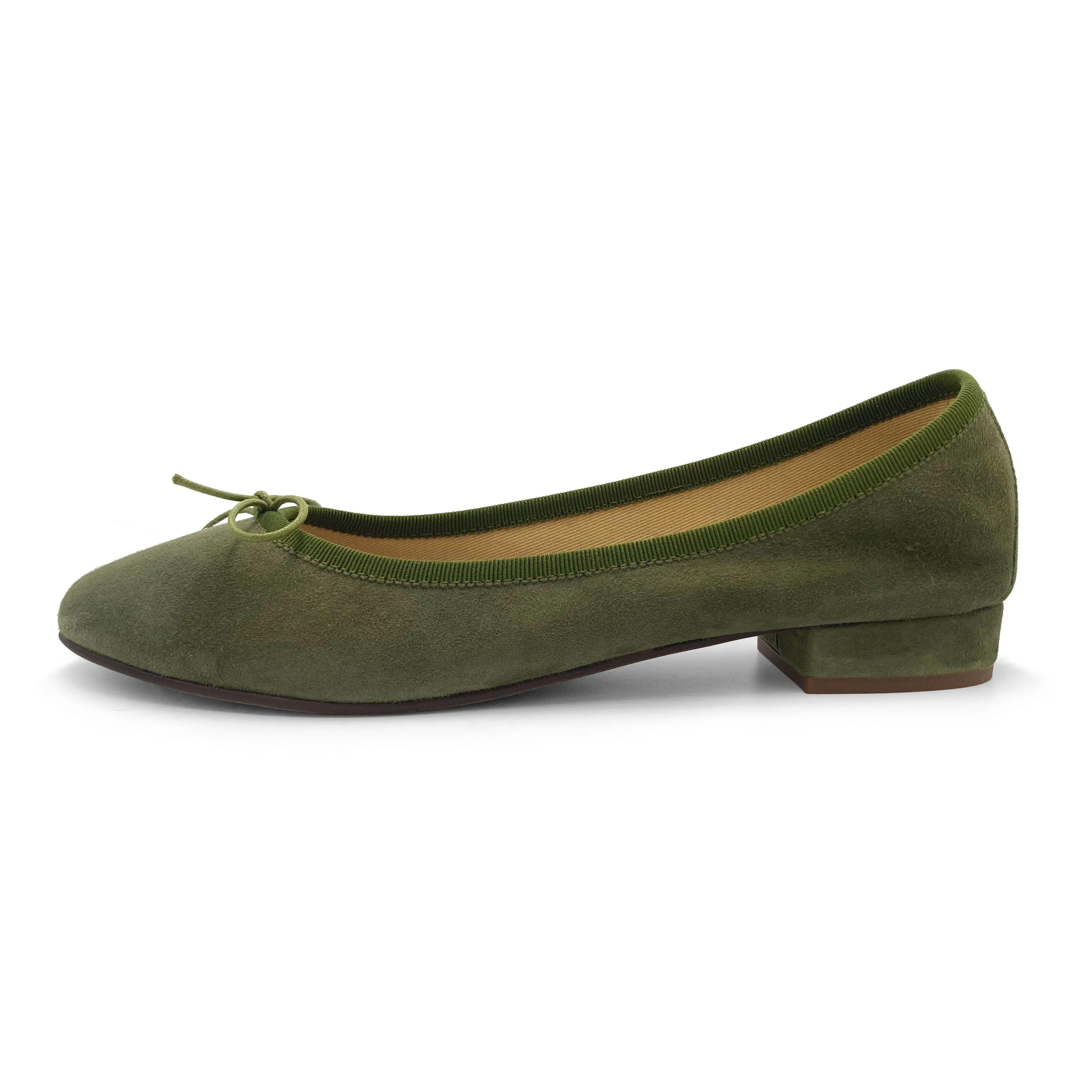 Olive Green Suede Medium Heel Ballet Flats