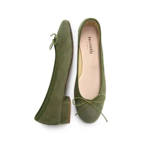 Olive Green Suede Medium Heel Ballet Flats