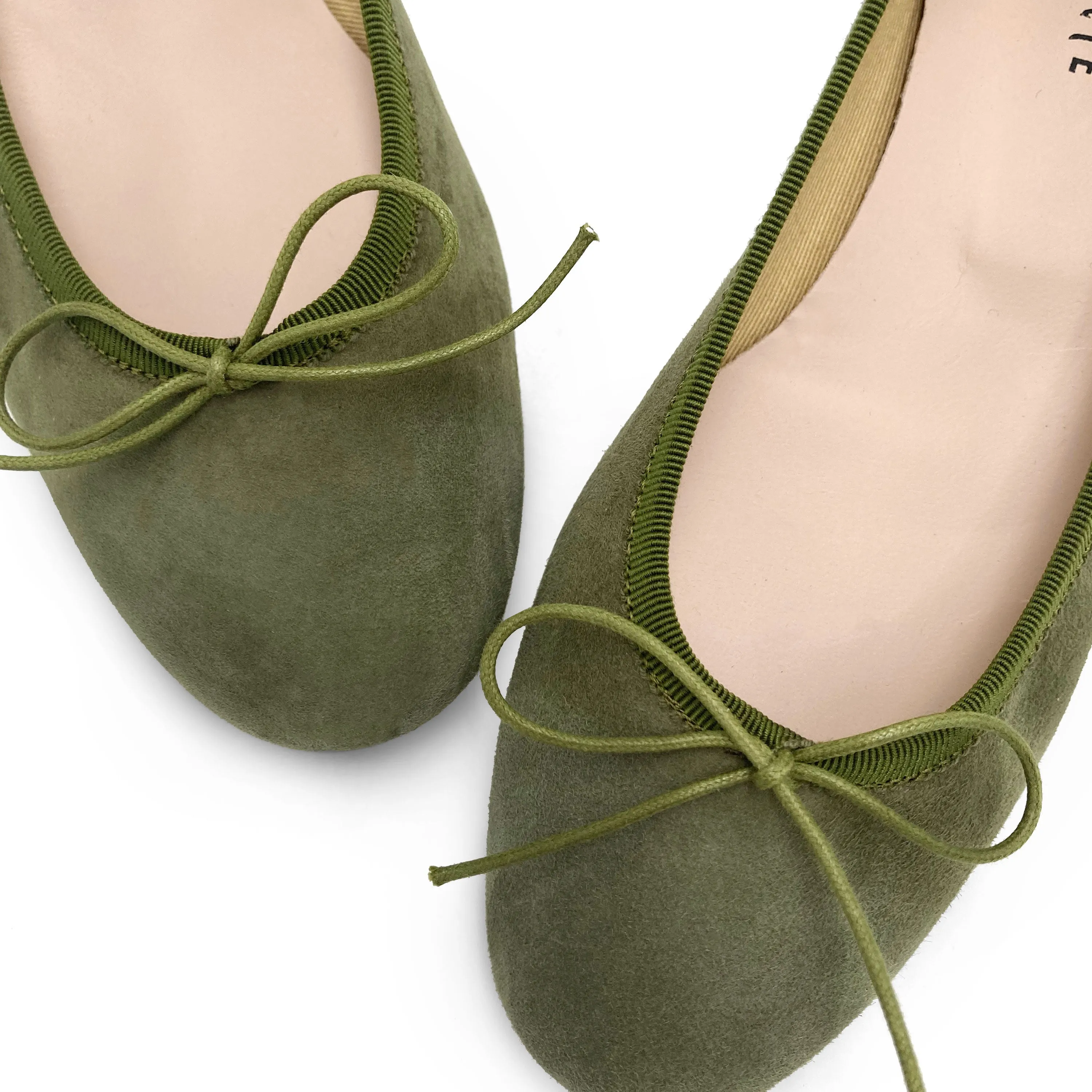 Olive Green Suede Medium Heel Ballet Flats