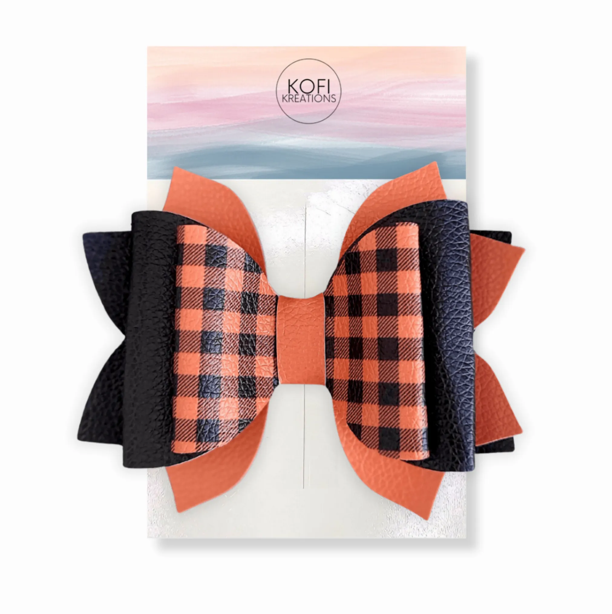 Orange Gingham Hair Bow