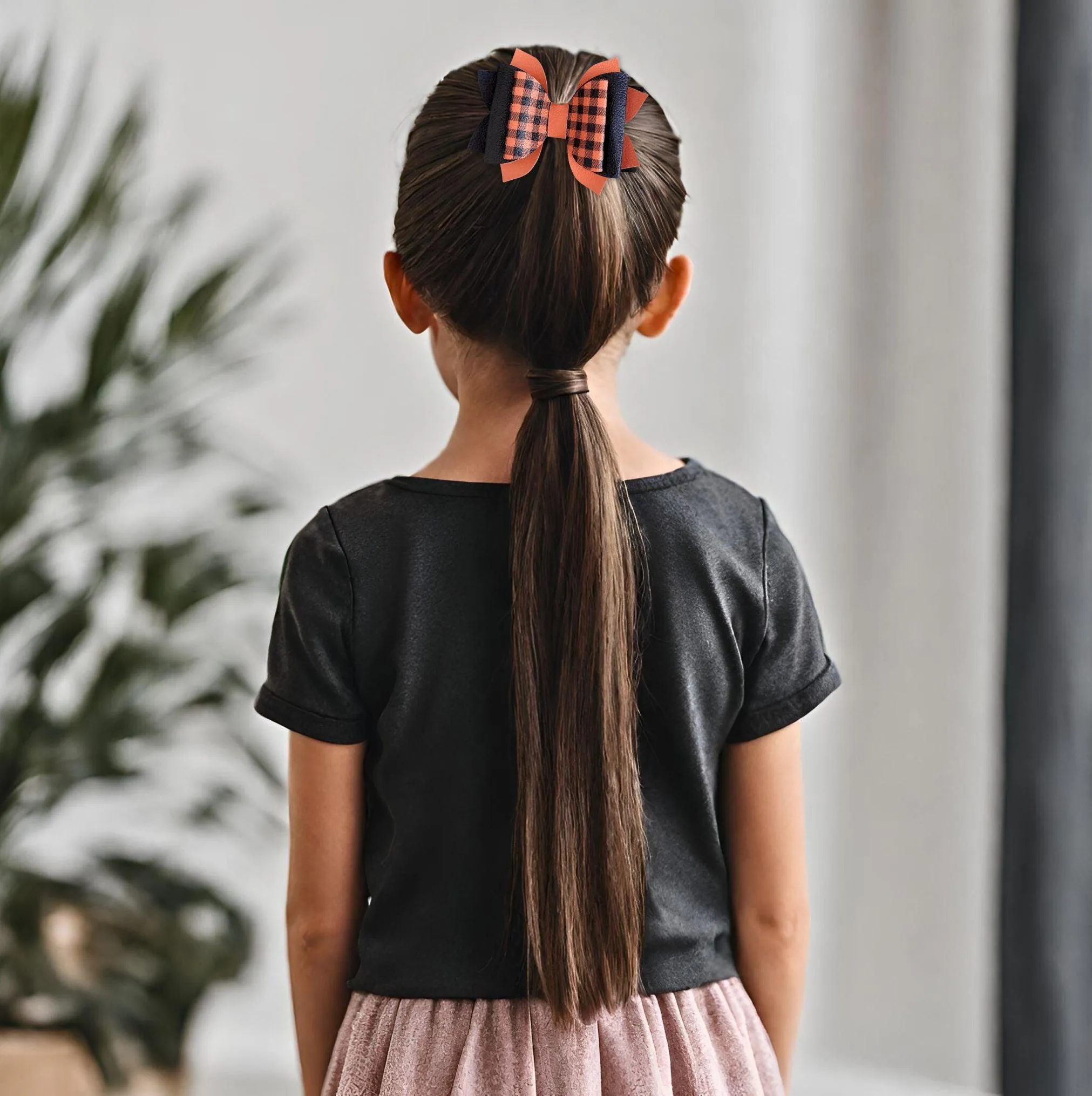 Orange Gingham Hair Bow