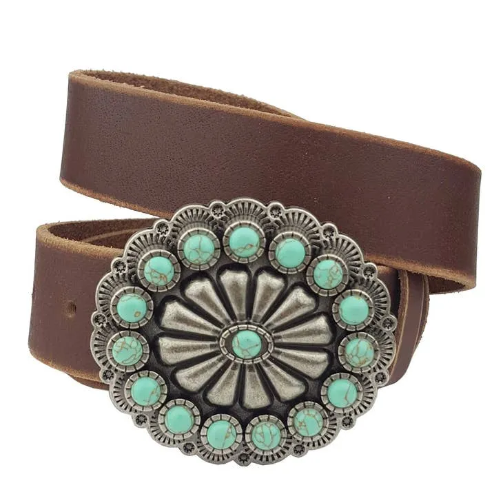 Oval Turquoise Fashion Stone Buckle & Belt