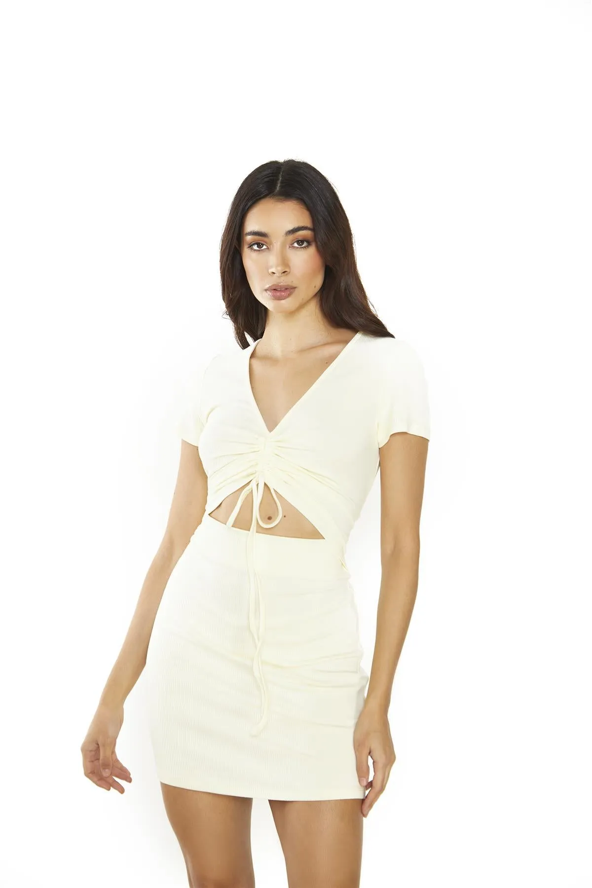 Pale Lemon Cut-Out Mini-Dress