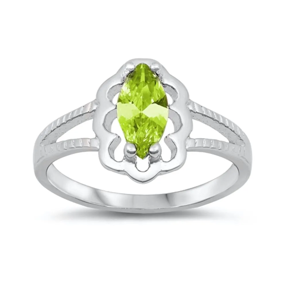 Peridot CZ Baby Marquise Wave Halo Ring New .925 Sterling Silver Band Sizes 1-5
