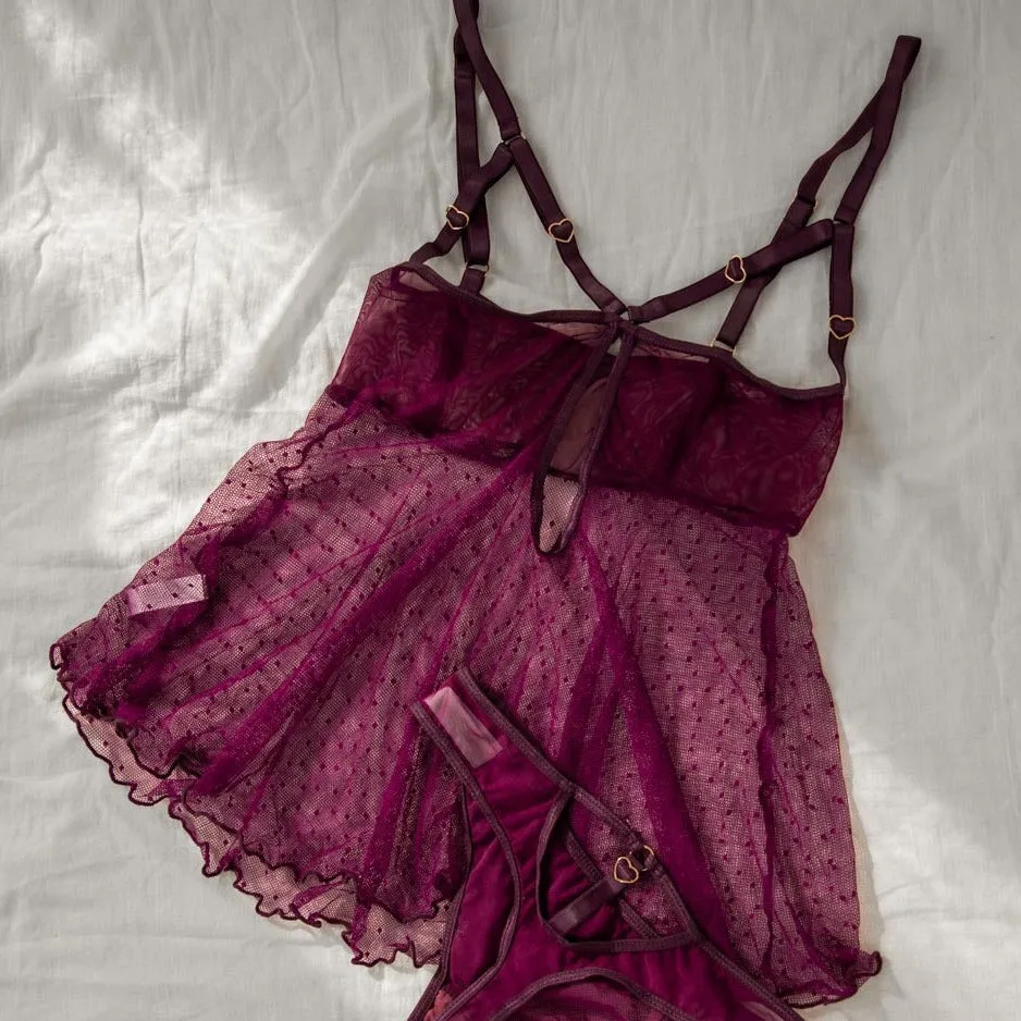 Plum Hearts of Venus Cupless Babydoll XS/S