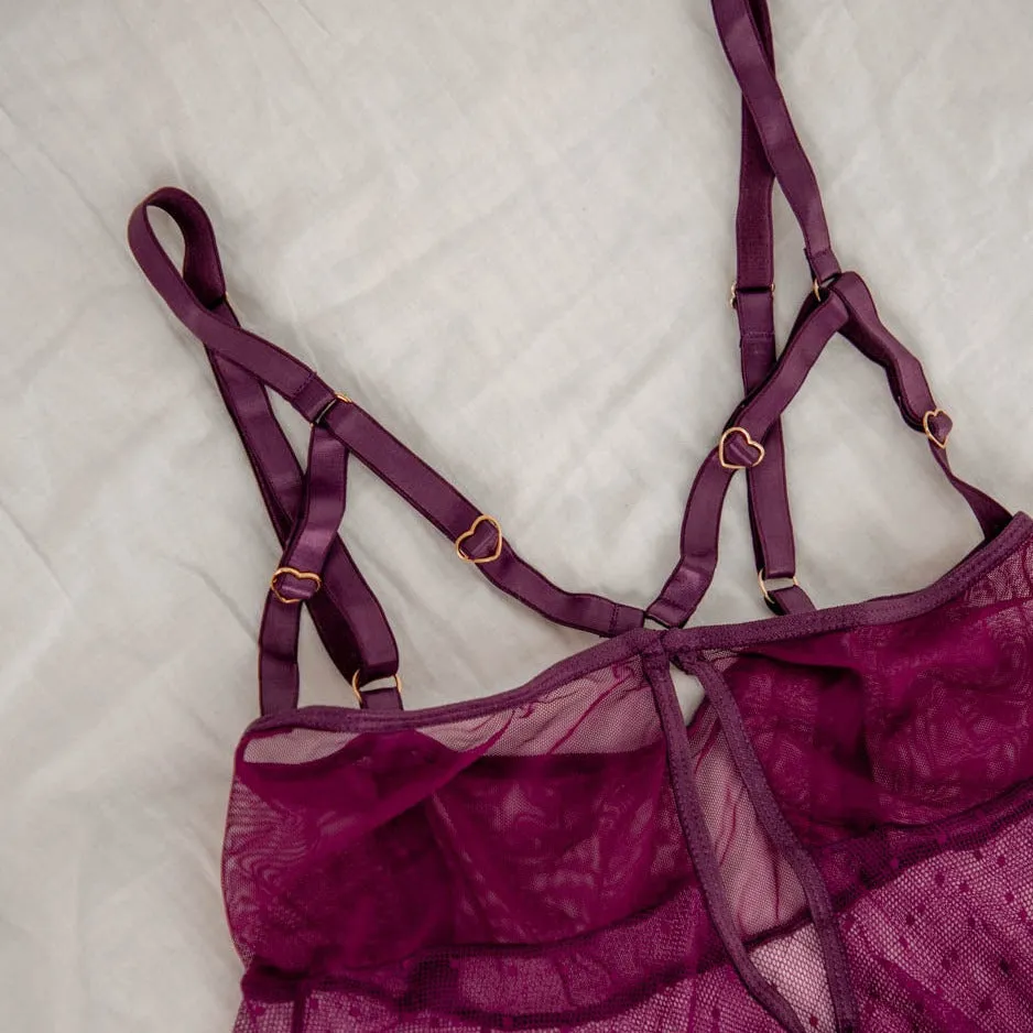 Plum Hearts of Venus Cupless Babydoll XS/S