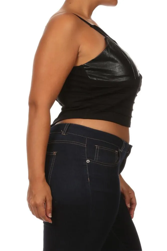 Plus Size Wild Heart Snake Print Leather Crop Top
