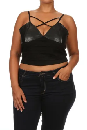 Plus Size Wild Heart Snake Print Leather Crop Top