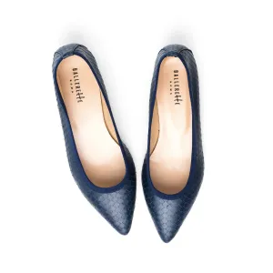 Pointed toe ballet flats blue cobra effect leather