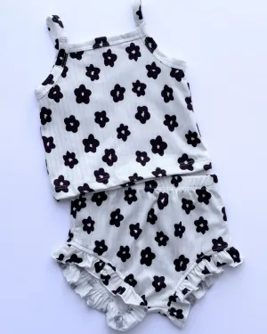 PREORDER! Luna Top and Bloomer Set - White with Black Flower