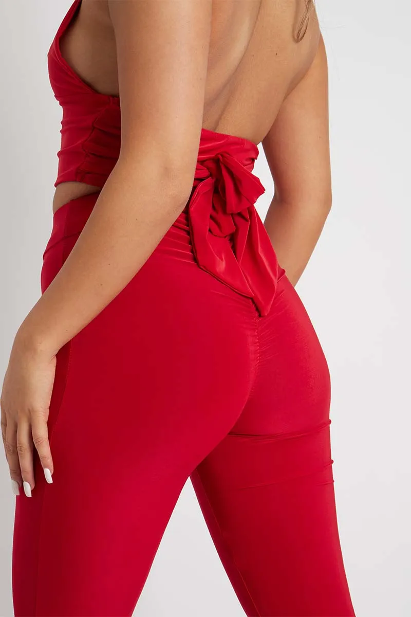 Red Flared Slinky Trousers - Teena