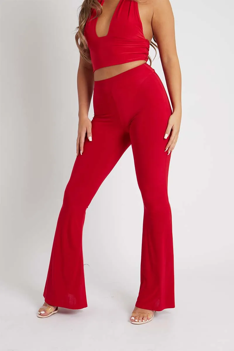 Red Flared Slinky Trousers - Teena