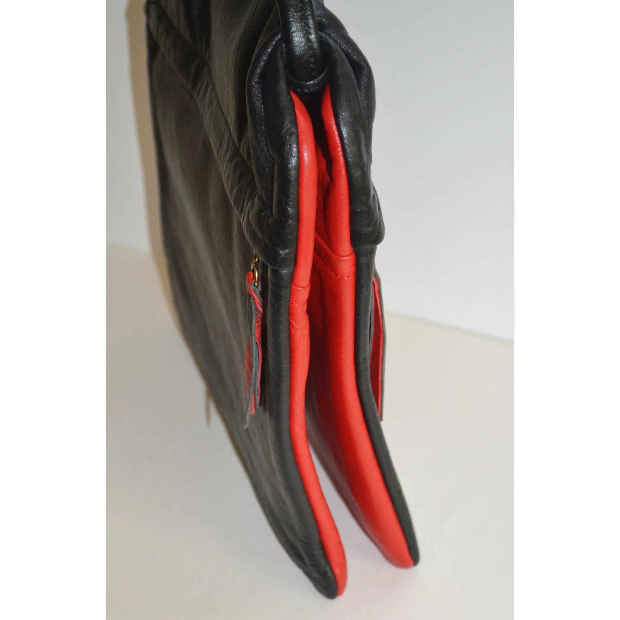 Reversible Red & Black Leather Pouch Purse
