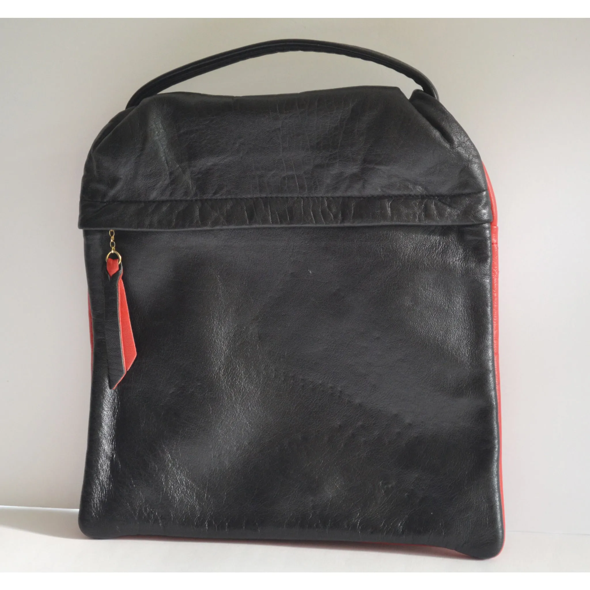 Reversible Red & Black Leather Pouch Purse