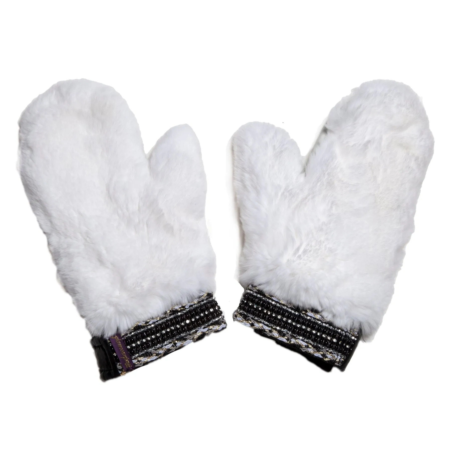 Rex Rabbit Mitten with Embellished Cuff Black or White