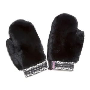 Rex Rabbit Mitten with Embellished Cuff Black or White