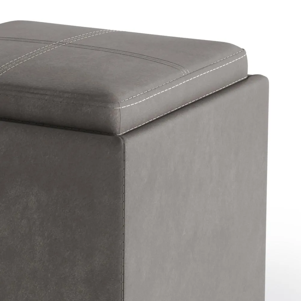 Rockwood Cube Storage Ottoman in Distressed Vegan Leather